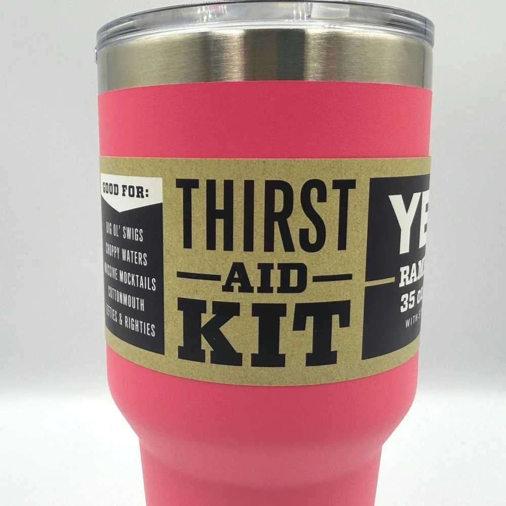 YETI Rambler Mug 35 oz Tropical Pink New Straw Lid Insulated Tumbler Handle *NEW